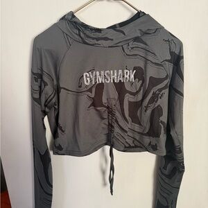 Gymshark Women's Black and Gray Patterned Cropped Hoodie